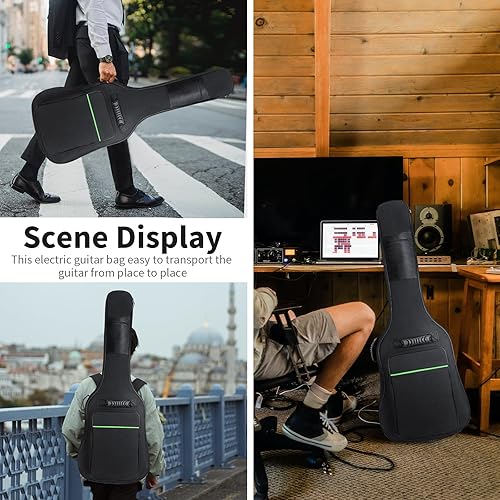 Miniatura 13 de Bolsa de guitarra bajo con acolchado de 0.276 in, funda impermeable para bajo eléctrico, mochila con correa para el cuello y bolsillos, color negro