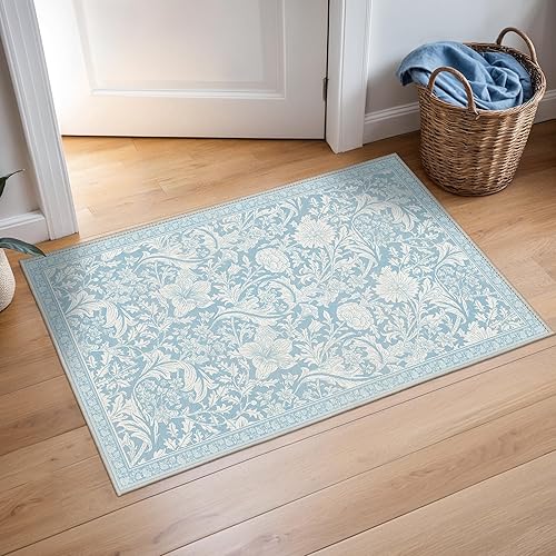 Miniatura 14 de Bavni Alfombra vintage floral de 2 pies 6 pulgadas x 10 pies, antideslizante, alfombra de pasillo y cocina, alfombra ligera lavable para entrada,