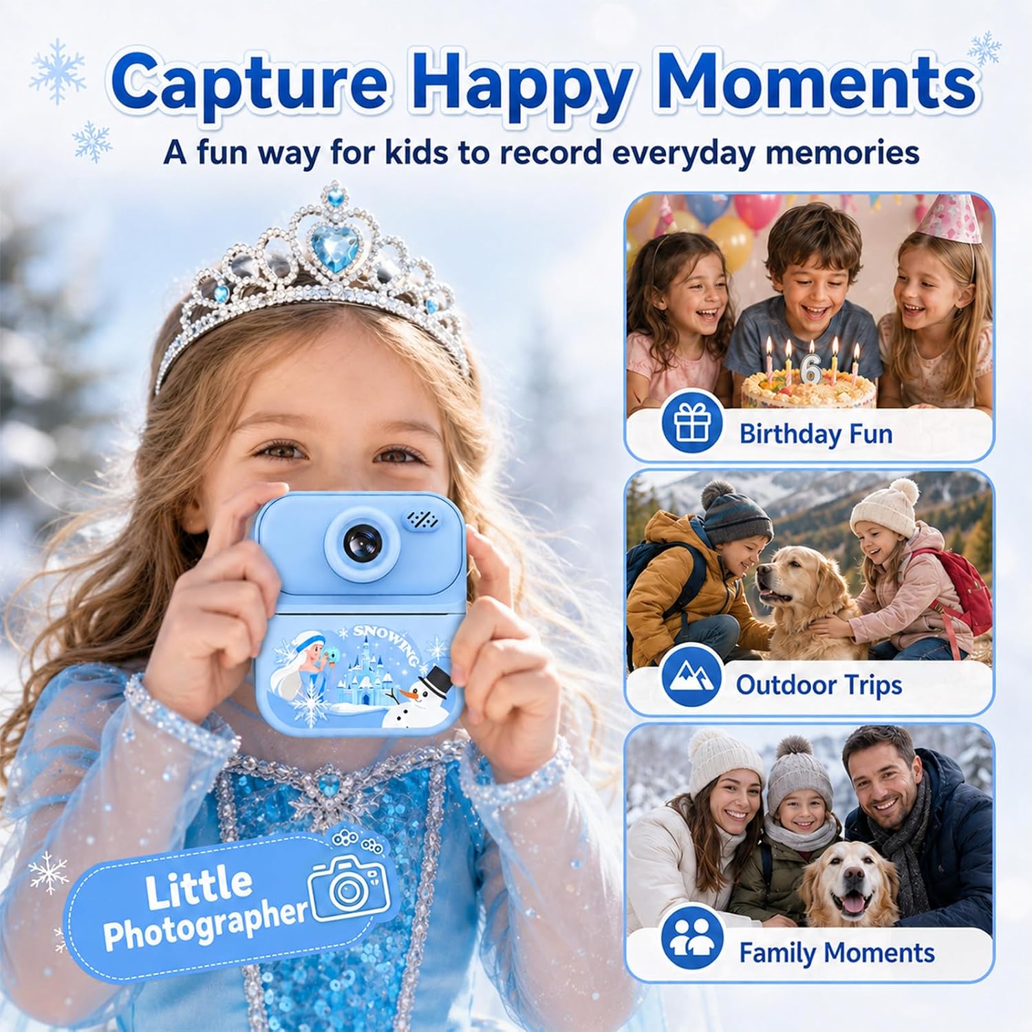 Kids Camera Instant Print Frozen Toys for Girls,1080P HD Dual-Lens Selfie Digital Camera with Print Paper & Christmas Birthday Gifts Toys for Girls Age 5-16 Years Old