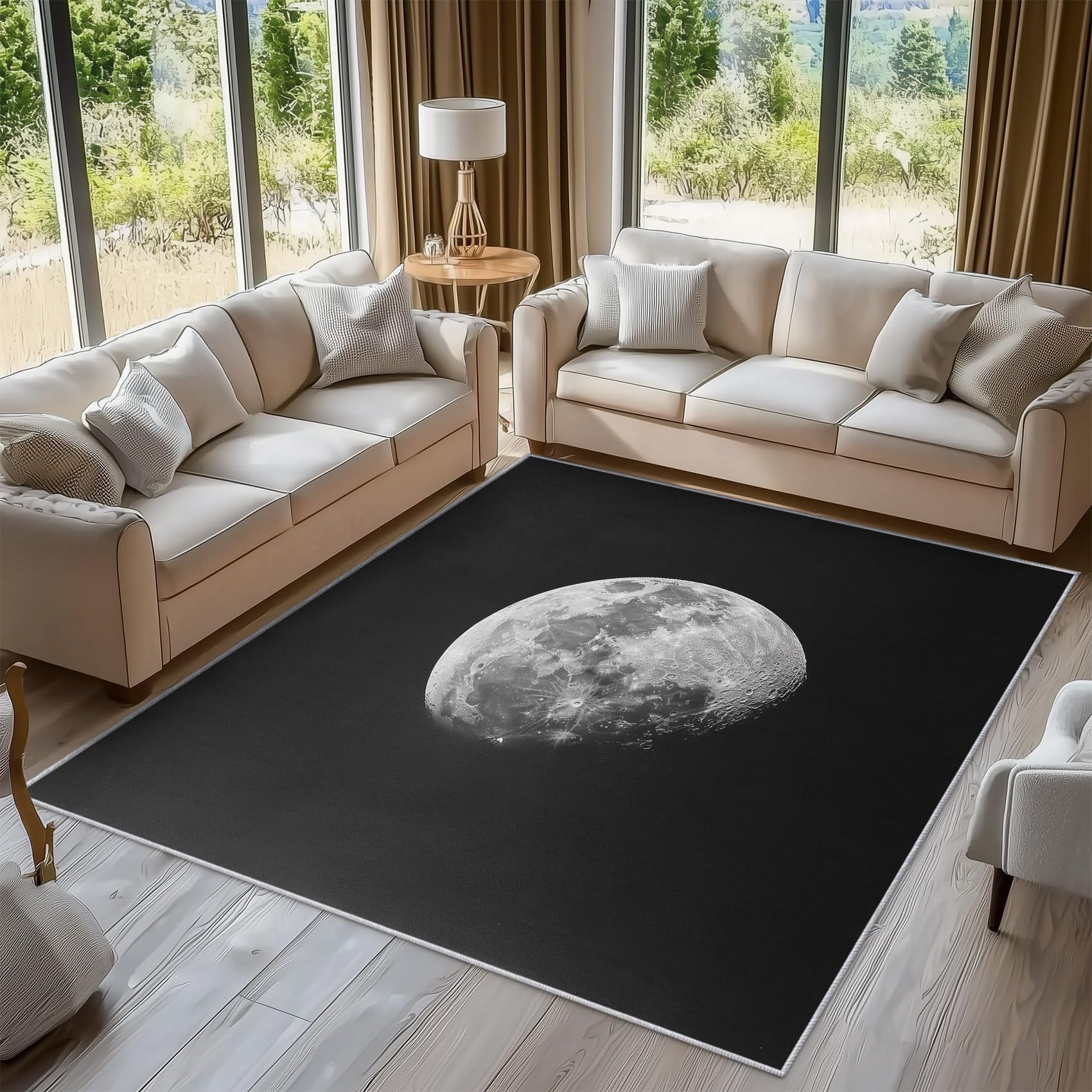 Tapis salon lune doux flanelle poil court lavable noir