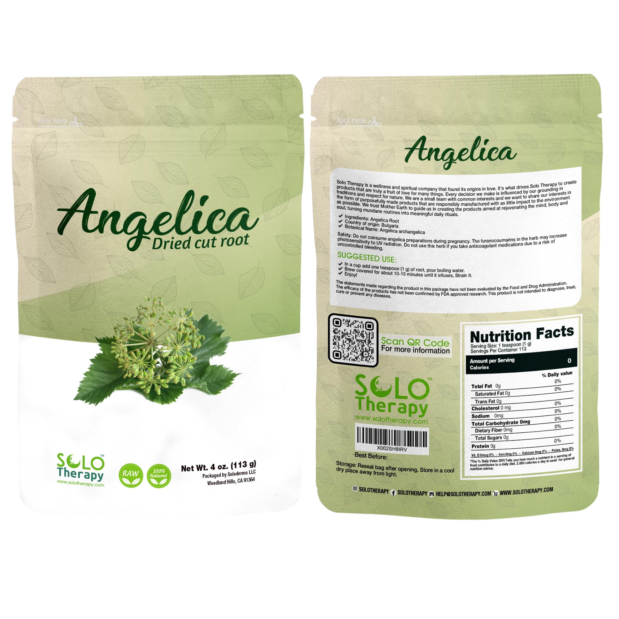 Angelica Dried Cut Root 4 oz, Archangelica Root, Angelica Archangelica Officinalis, Resealable Bag, Angelica Root Tea, Product from Croatia, Packaged in The USA (4 Ounce (Pack of 1))