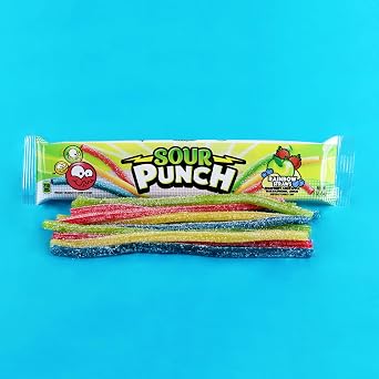 Sour Punch Straws, Rainbow Fruit Flavors, Chewy Sweet & Sour Candy, 2oz Tray (24 Pack)