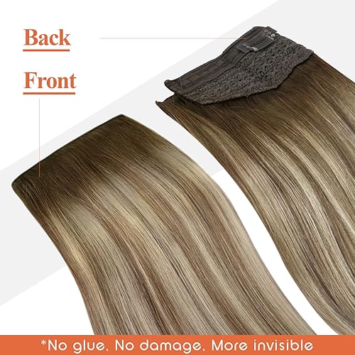 Miniatura 7 de Sunny - Extensiones de cabello humano con alambre de color marrón oscuro degradado a castaño ceniza, balayage, rubio claro, línea de pescado,