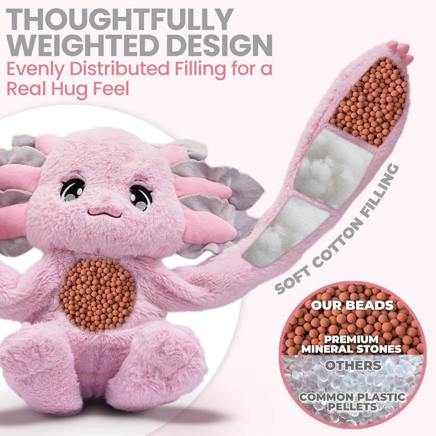 Weighted Stuffed Animals for Adults, Teens and Kids - 36 Inch Long Plush Arms Pink Stuffed Animal for Hugs - 4.5lb Axolotl Plushies - Ula Axolotl - Image 4