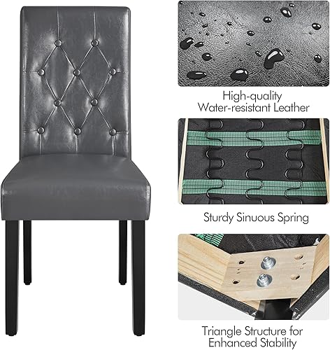 Miniatura 47 de Yaheetech Juego de 4 sillas de comedor de piel sintética de estilo moderno con patas de madera maciza y acolchado con botones para la cocina del