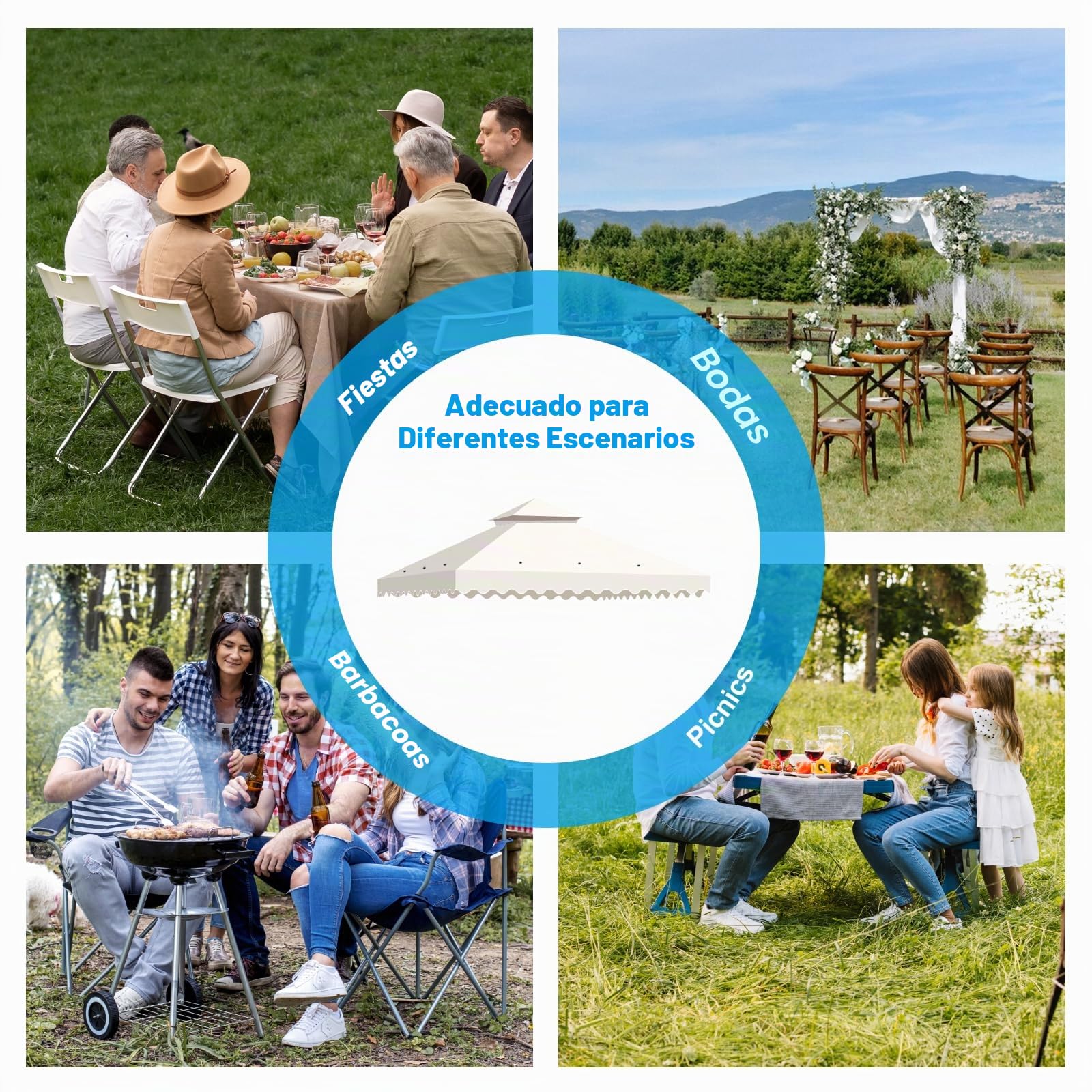 Toldo de Recambio para Pérgola 3x3 m, Techo Repuesto para Cenador de Jardín con Ventilación, Cubierta Impermeable de 2 Niveles en Poliéster 300D, Protección UV para Exteriores