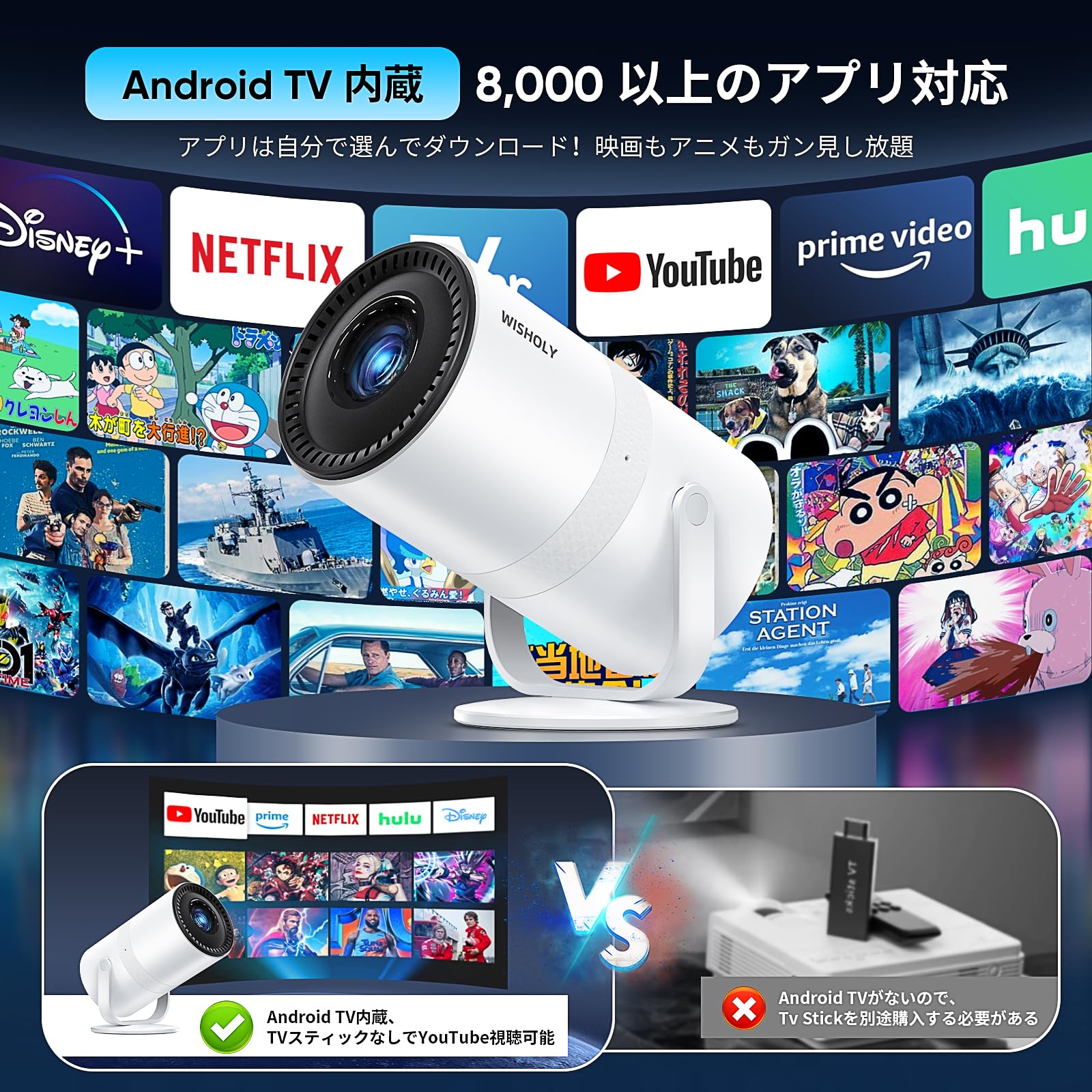 WISHOLY M10 1080P プロジェクター本体 Amazon.co.jp: WISHOLY プロジェクター 家庭用【令和7年7月新登場！180