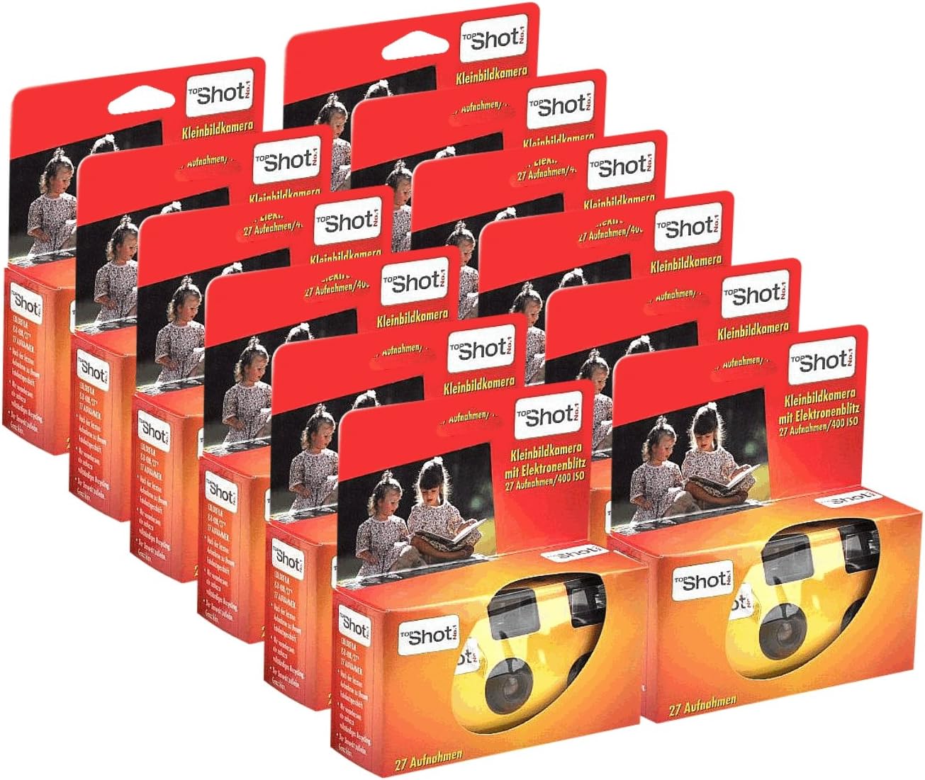 TopShot 400 Disposable Cameras with Built-in Flash (Pack of 12 Camera 27 Exposure Single Use)