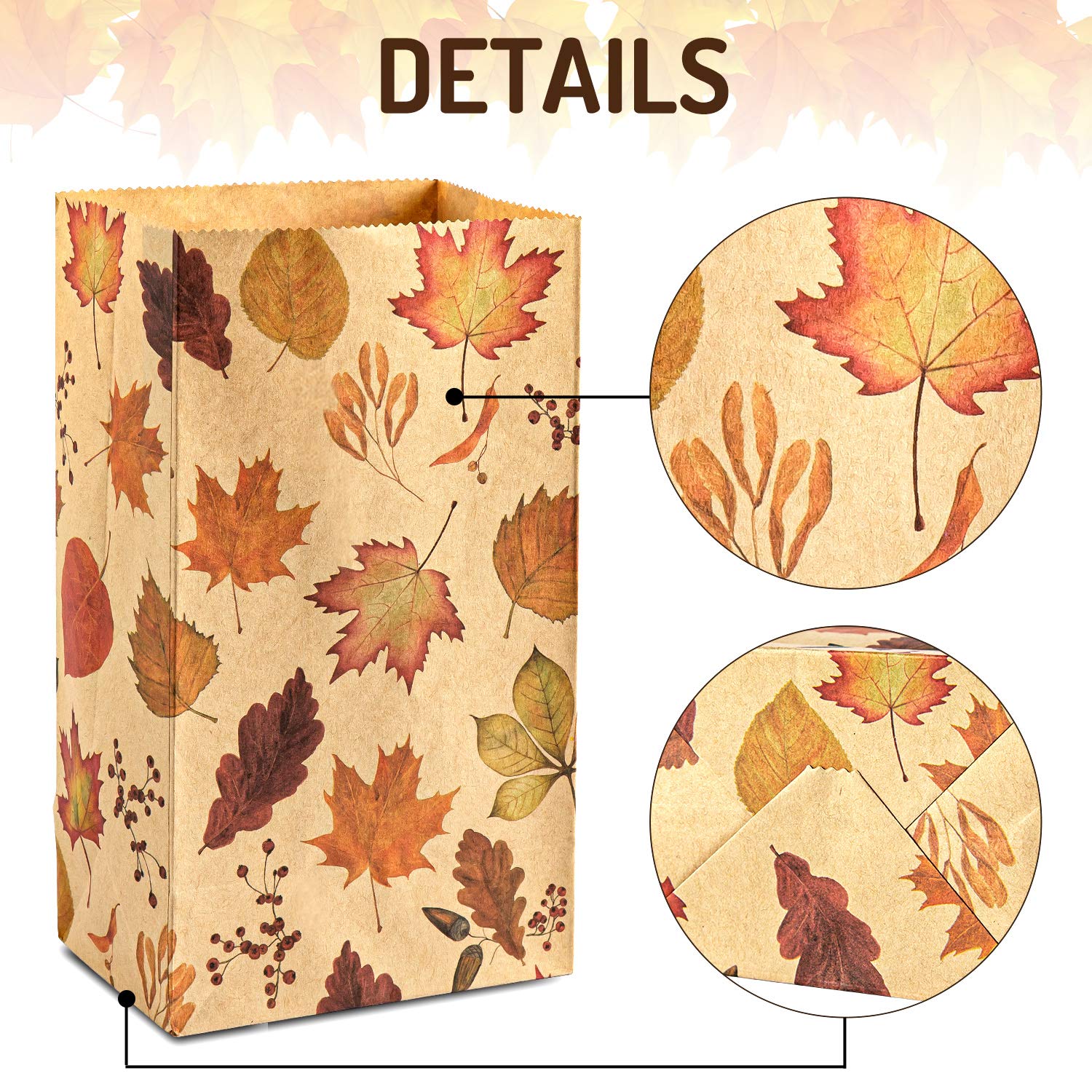 Waline 16pc Thanksgiving Gift Bags With Handles - Maple Leaves Kraft Paper Party Favor Bags For Fall & Autumn Celebrations - View #3