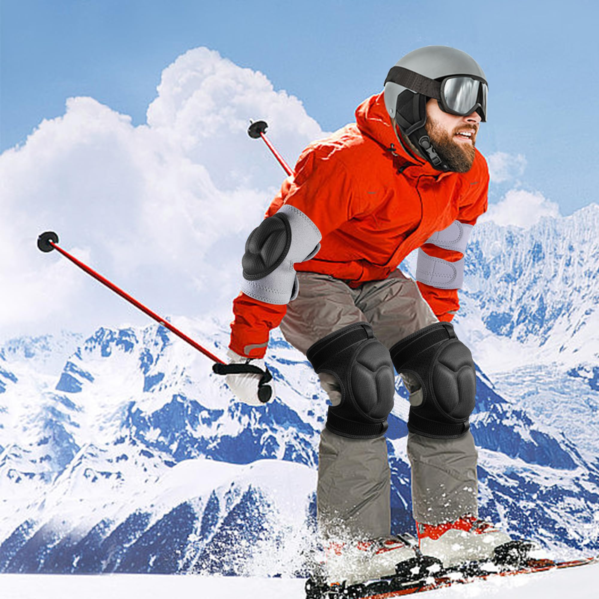Confezione da 2 ginocchiere protettive per sci, gomitiere, per snowboard e snowboard, per bambini e adulti, antiscivolo, per pattinaggio, sci, snowboard, sport all'aria aperta