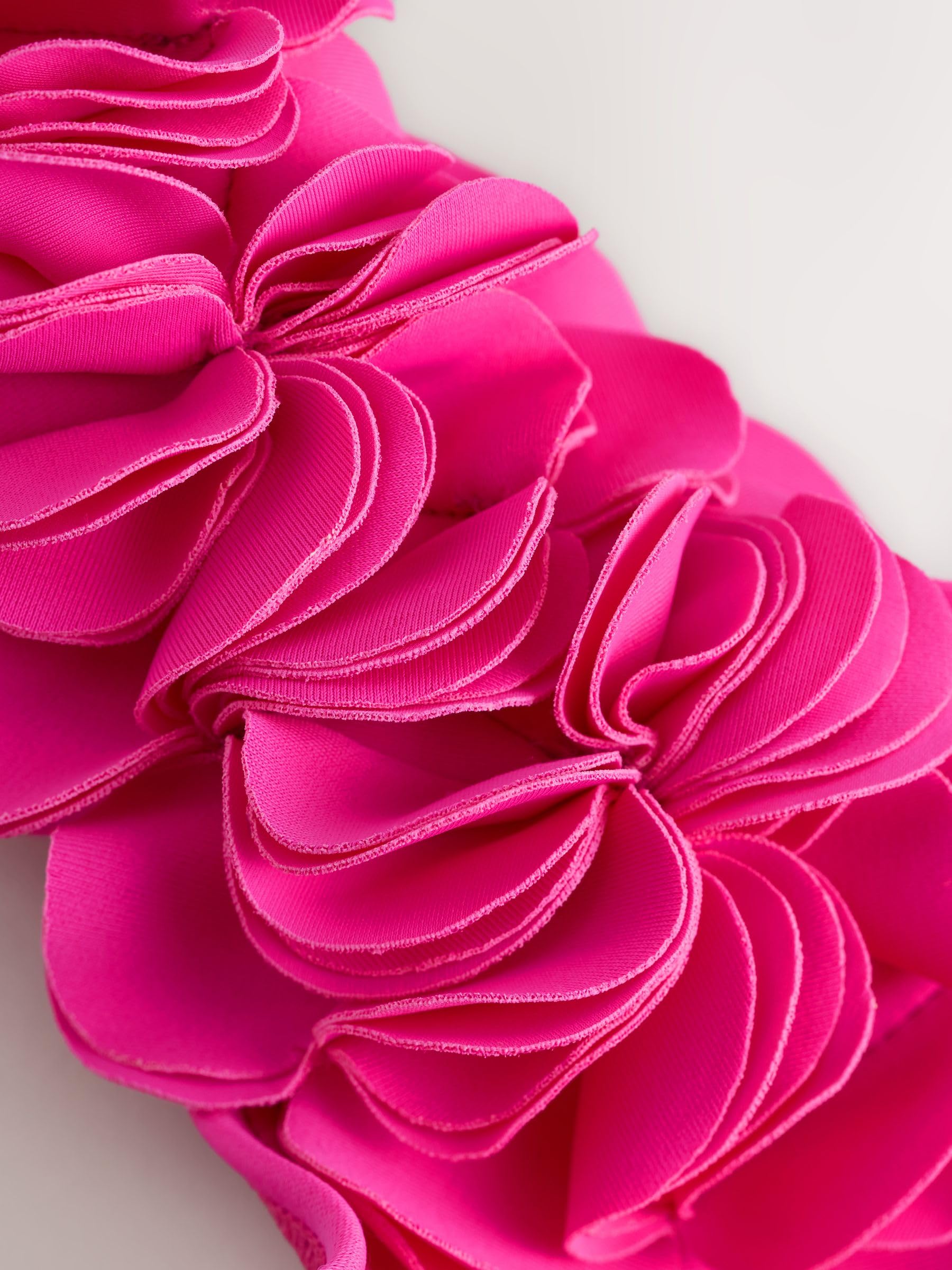 Ragazza Costume da Bagno Monospalla con Stampa Floreale 3D Rosa Fucsia