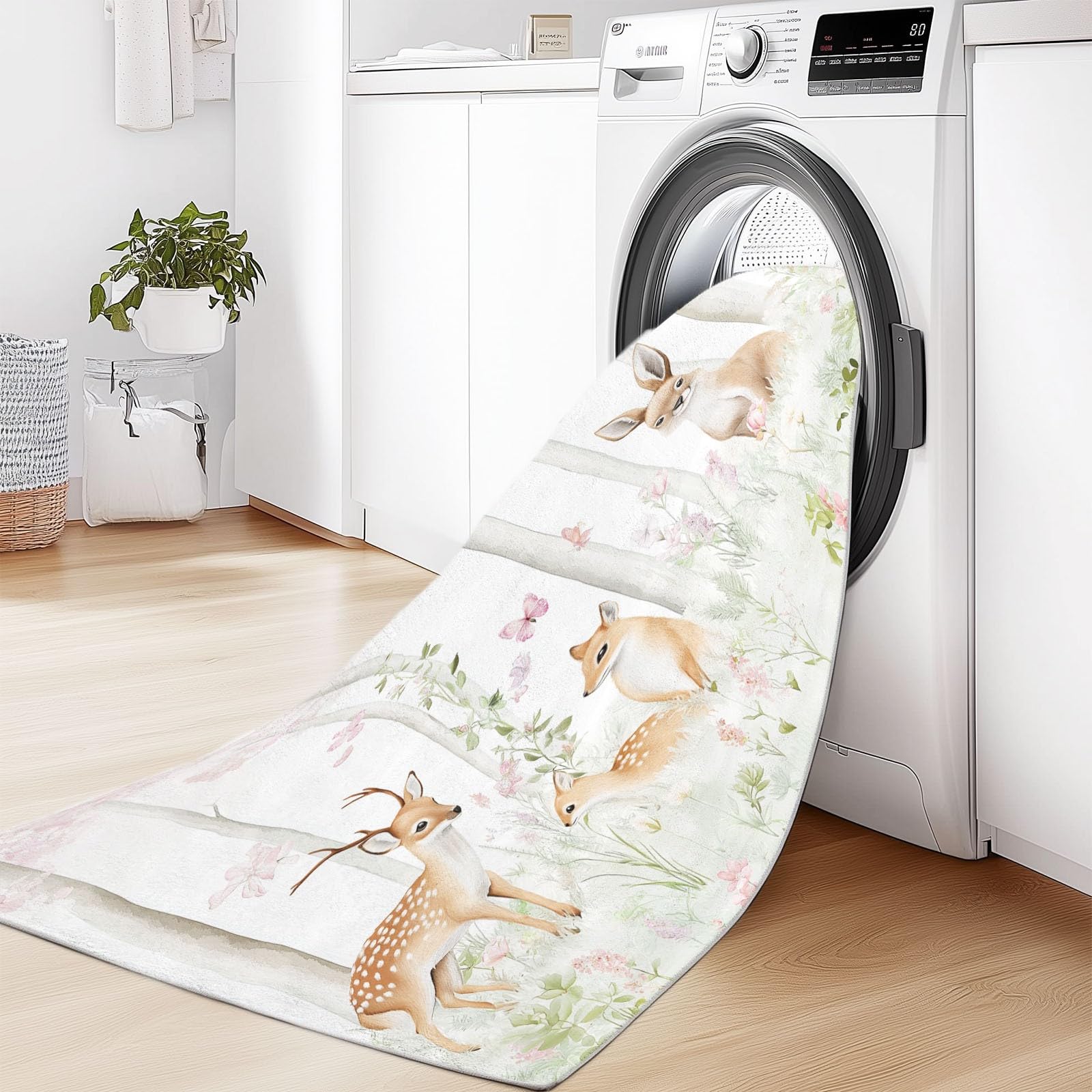 Tapis de décoration rectangulaire - Motif : forêt - Renard - avec Motif - Lavable - Antidérapant - en Flanelle Douce - pour Chambre d'enfant - 120 x 170 cm