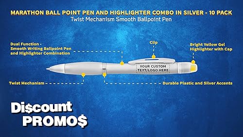 Miniatura 3 de DISCOUNT PROMOS Paquete de 10 rotuladores de gel Marathon - Texto personalizable, logotipo, mecanismo de giro, bolígrafo - Plata