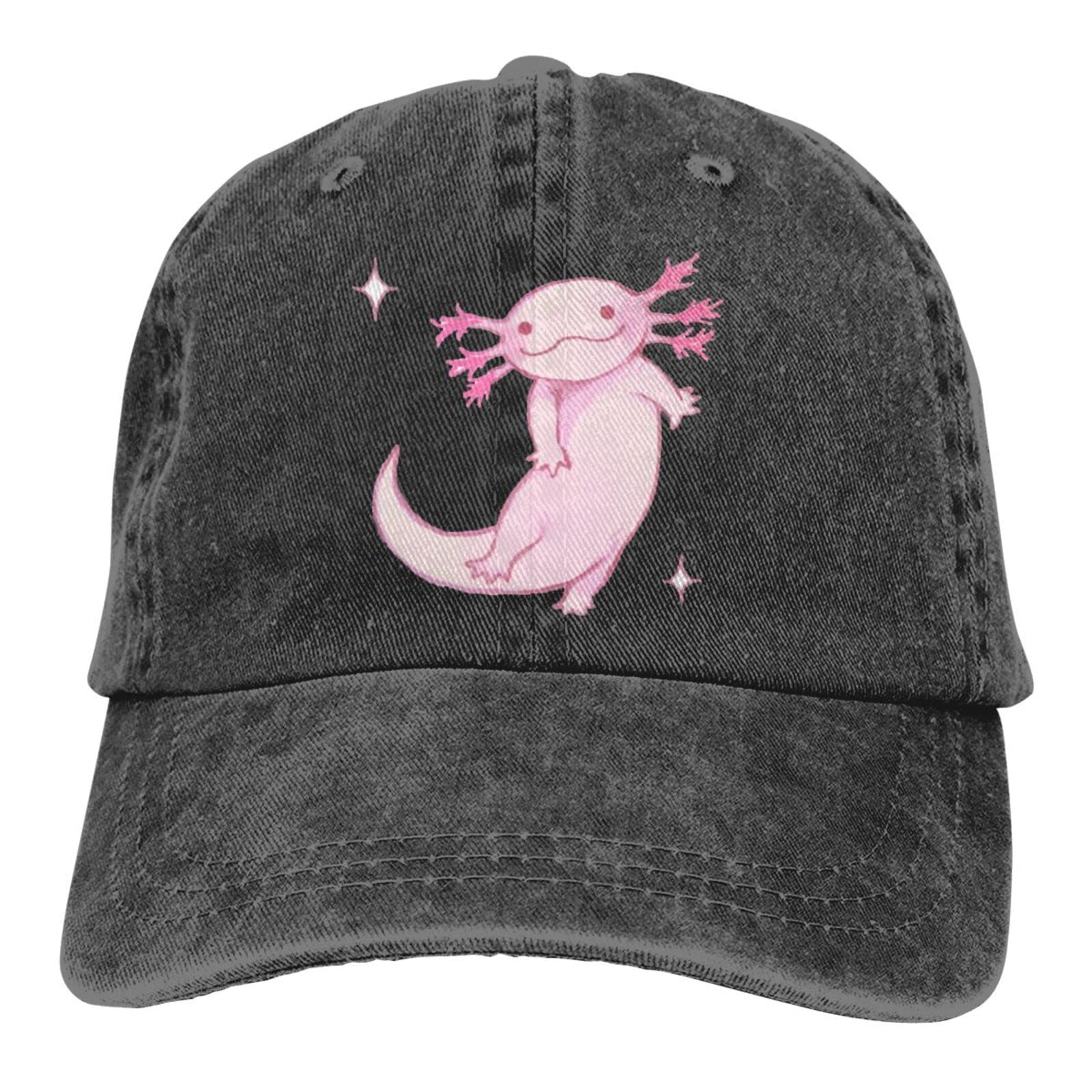 Atourdealss Unisex Black Cowboy Cap Vintage Baseball Cap Cartoon Axolotl Denim Hats Trucker Hats Dad Cap