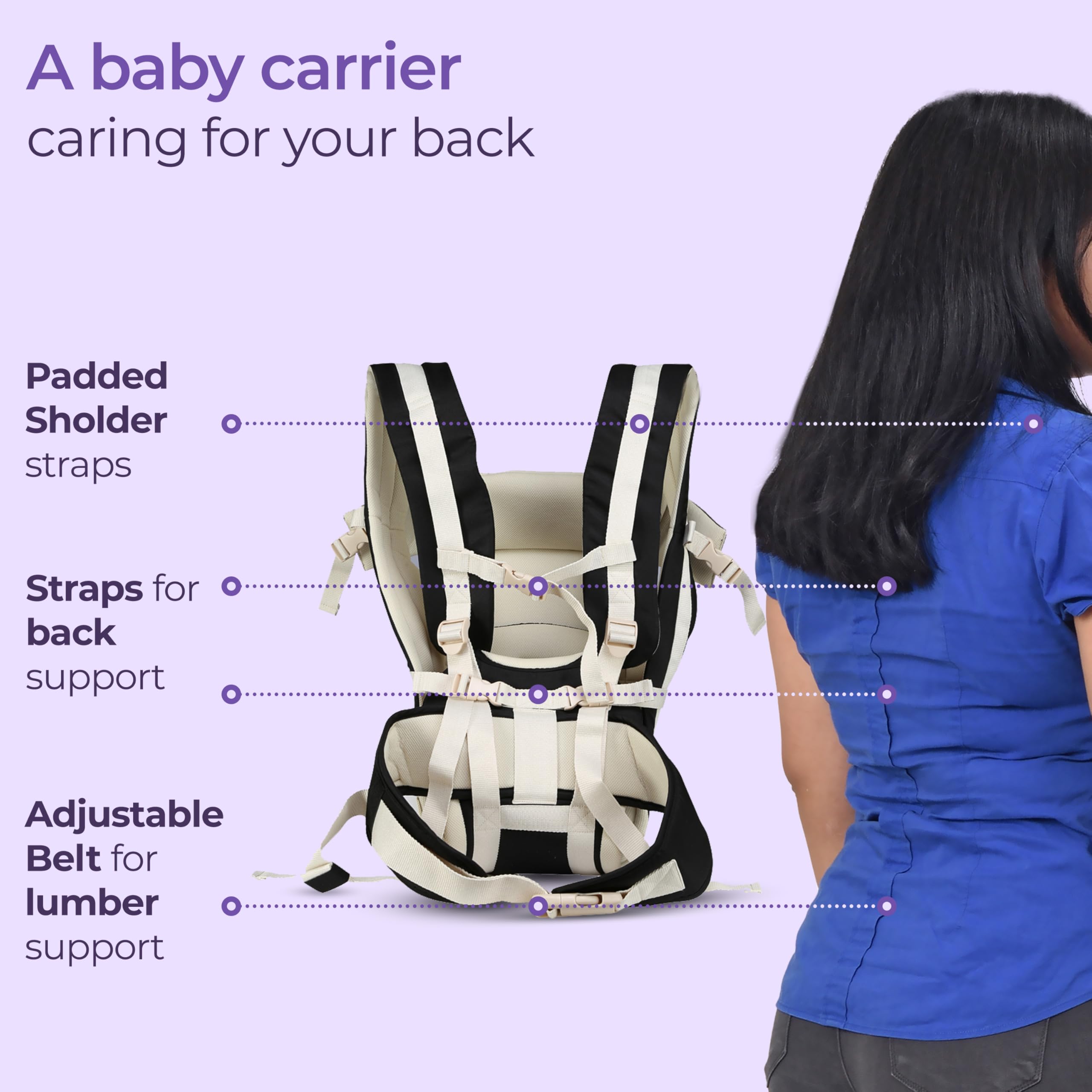 LuvLap Elegant Baby Carrier with 4 carry positions, lightweight & travel friendly, 4-24Month baby, Adjustable New-born to Toddler Carrier with cushioned leg support, Max weight 15Kg (Black) 1