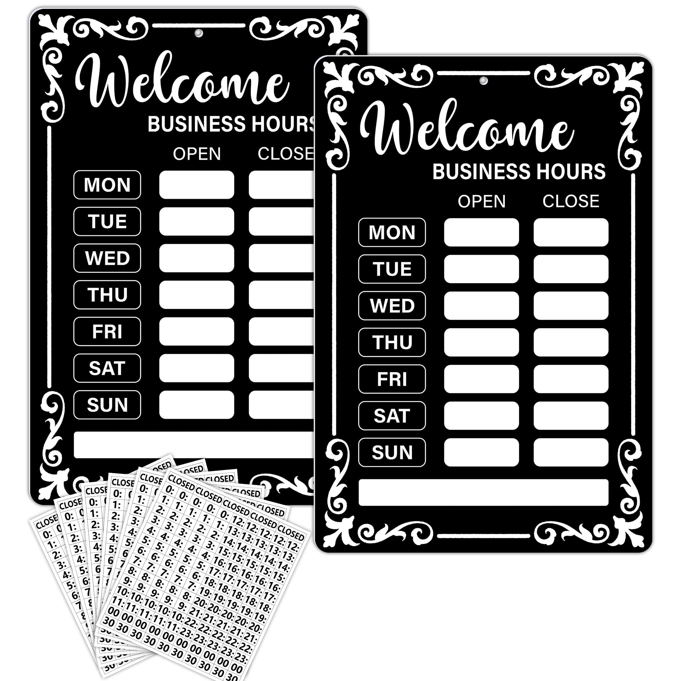 Lesnala 2Pcs Business Hours Sign Changeable Store Time Mark with Stickers for Coffee Bar Shop Restaurant Door Window Supplies 13.78 X 9.45 Inch PVC