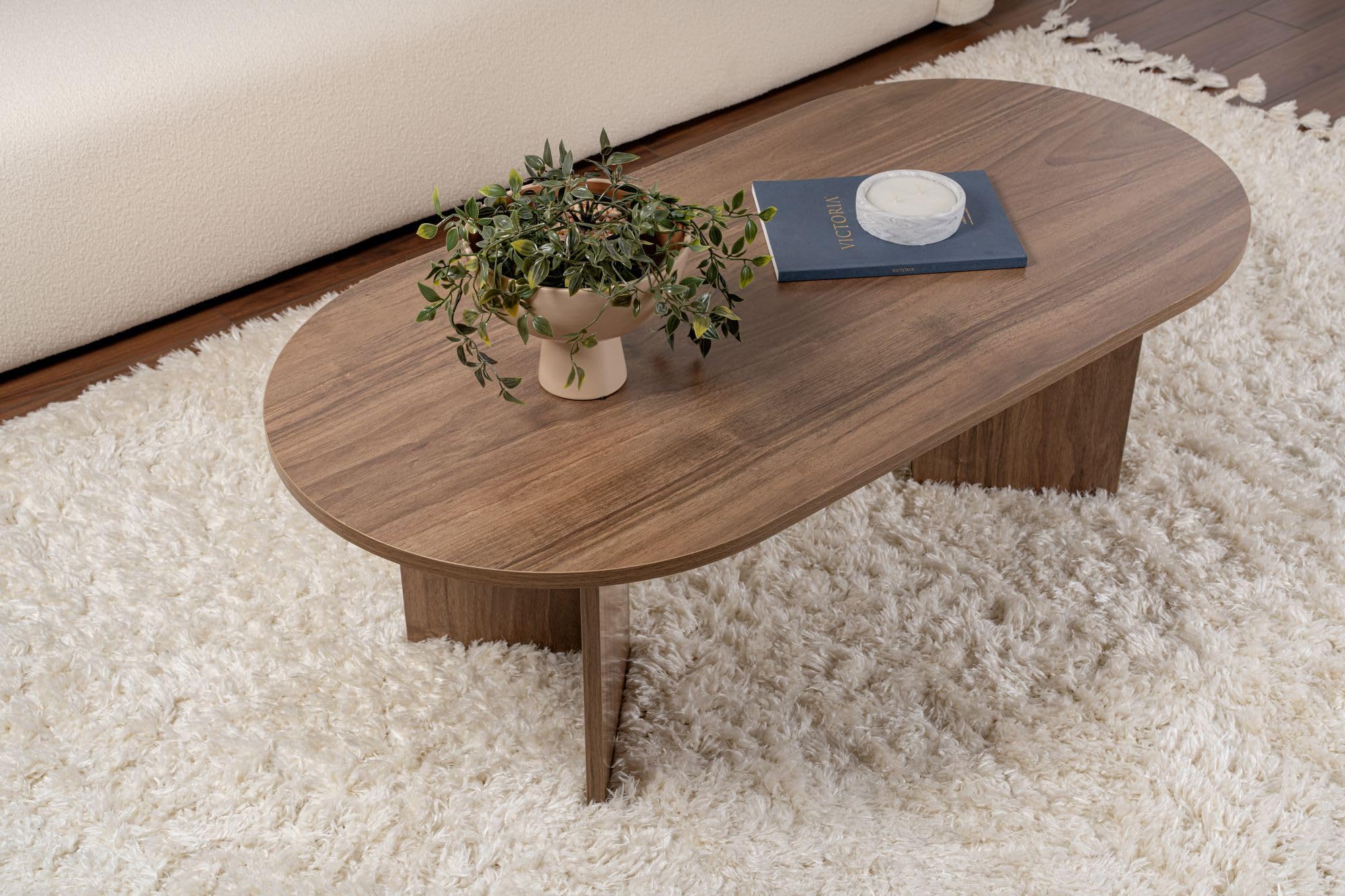 Hanah Home Élégante Table à café en Noyer, 119 x 60 x 39,8 cm, 100% mélamine, épaisseur 18 mm, Parfaite pour Les Salons Modernes et Les espaces