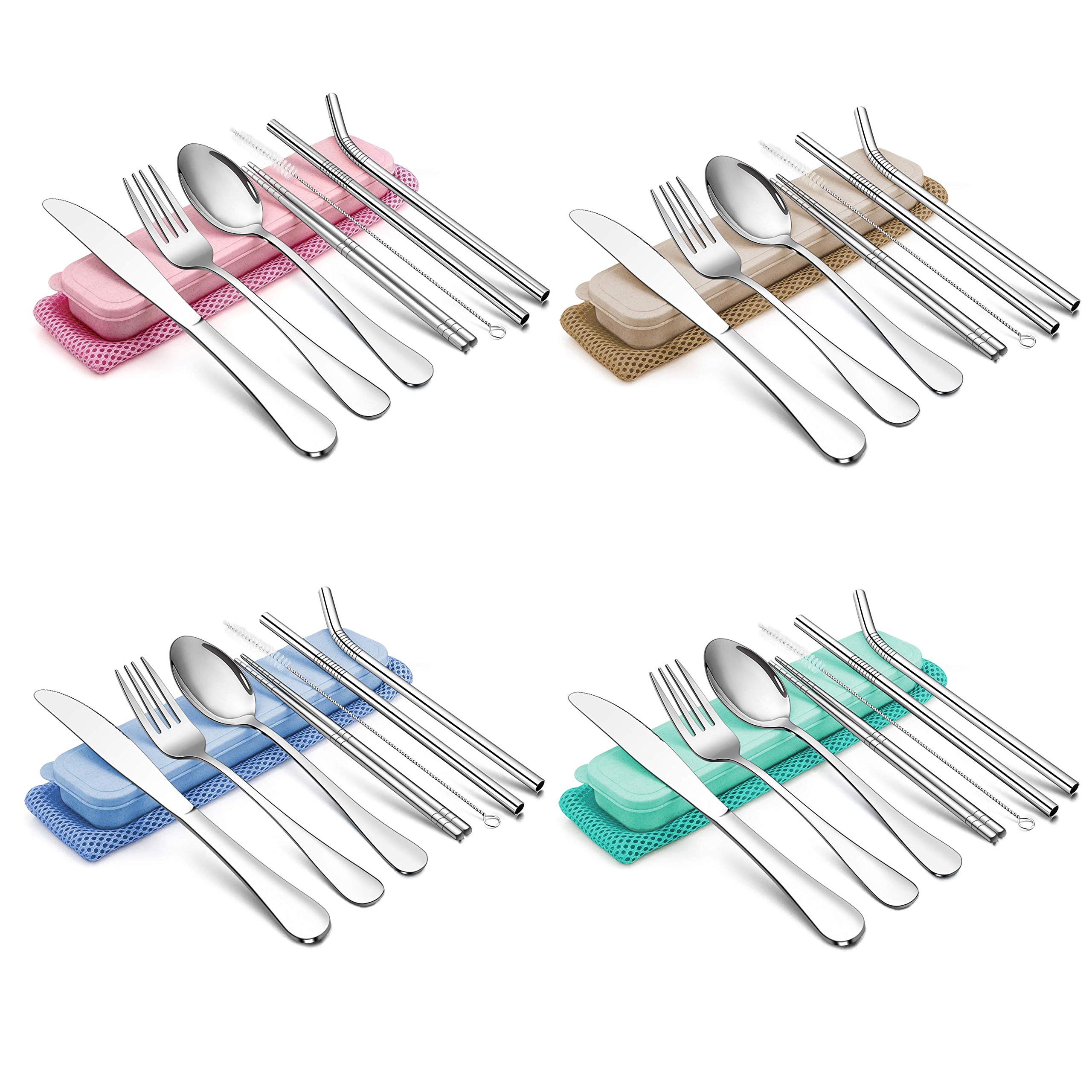 36-Piece Stainless Steel Travel Silverware Set with Case and Bag