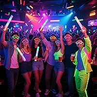 Vista 12 de Paquete de 25 lentes LED, 5 colores neón que brillan en la oscuridad, suministros de fiesta para niños y adultos, lentes iluminados para vacaciones