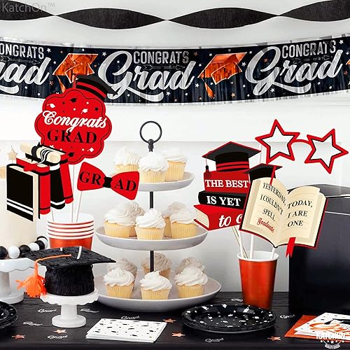 Miniatura 7 de KatchOn, Accesorios para cabina de fotos de graduación 2023  Xtralarge, paquete de 36  Accesorios de fotos de graduación universitaria negro y rojo
