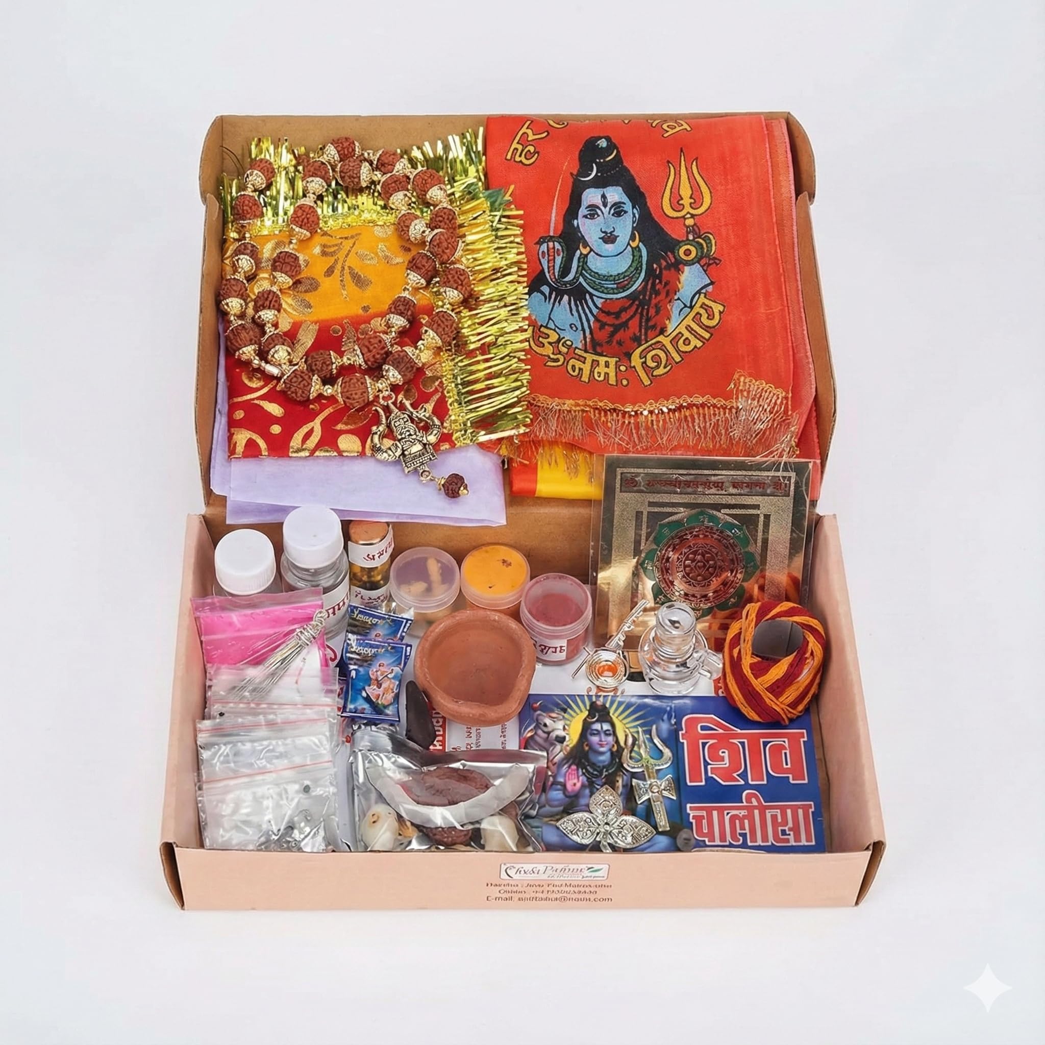Click Pujan Shiv Kripa Pujan Kit - Dhoop Sticks/Chandan Tikka/Gangajal/Rooi Batti/ATAR/Akshat/Kumkum/Moli/Kalawa/Arti Sangrah/Match Box |All in One | Divine Samagri Box for Devotional Offerings-image-37