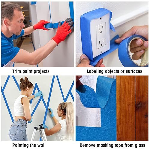Miniatura 7 de 18 rollos de cinta azul para pintores a granel, cinta de pintor profesional de 1.88 pulgadas, 60 yardas de cinta ancha azul fácil de quitar para