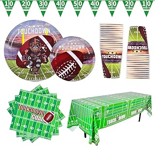 Football Birthday Party Supplies Gatherfun Serve 25 Paper Plates, Napkins, Cups, Tablecloth and Banner for Football Party ...