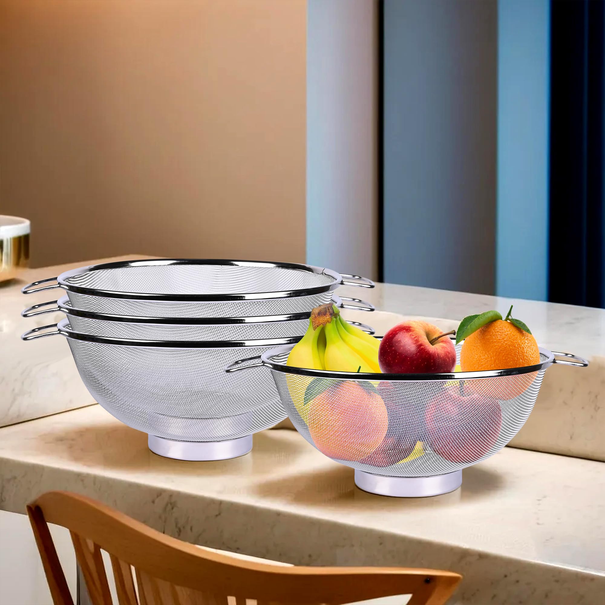 Kuber Industries Pack of 4 Fruit Basket | Stainless Steel Vegetables Strainer | Multipurpose Fruit Basket | Colander Basket for Pasta-Noodles-Grains | Mesh Basket with Handle | 9 Inch | Silver (B0CYPPNDF8) Amazon Price History, Amazon Price Tracker