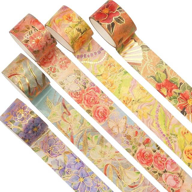 YUBX 5 Rolls of Washi Tape Decorative Paper Masking Tape for Scrapbooking, Craft and DIY (Light Gift)