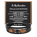 G𝗶𝗳𝘁𝘀 𝗳𝗼𝗿 M𝗲𝗻 L𝗲a𝘁𝗵𝗲𝗿 B𝗿a𝗰𝗲𝗹𝗲𝘁 With Tigers Eye, Anniversary Christmas Father's Day Birthday Gifts for Son Husband Grandson Boyfriend Brother Dad Love You Forever Bracelets for Men