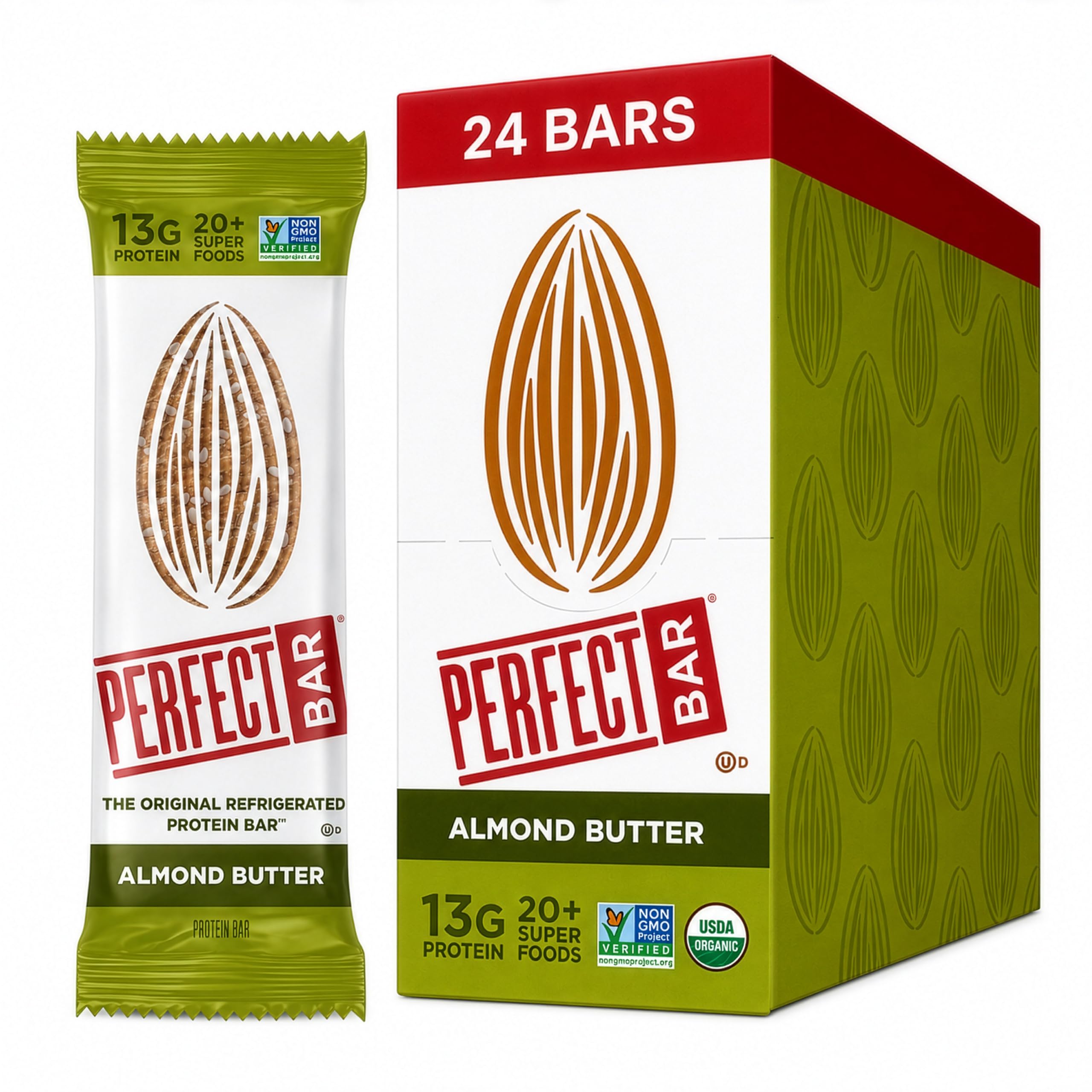 Perfect Bar Original gekühlter Proteinriegel, Mandelbutter, 70,9 g Riegel, 8 Stück (3 Stück)