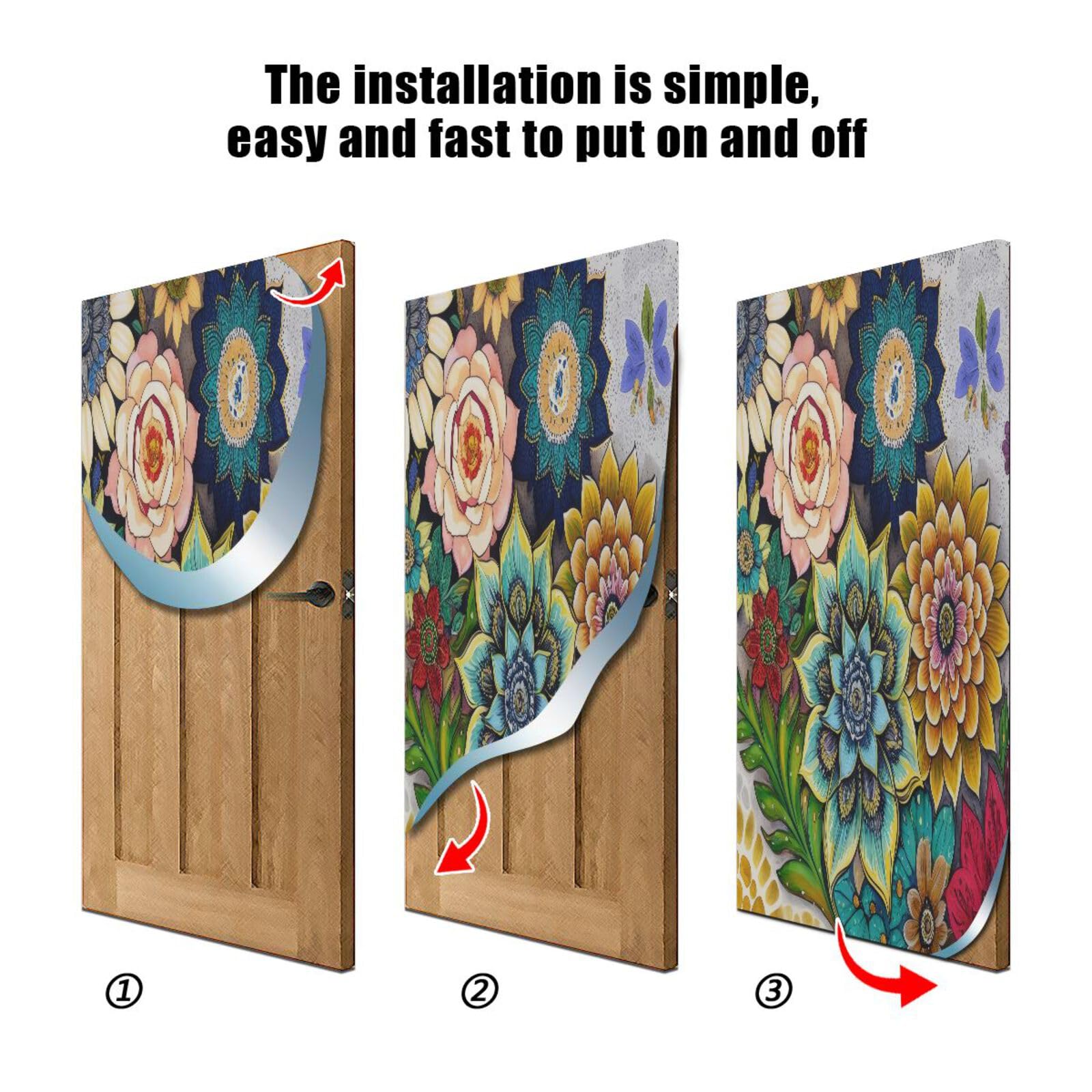 FLildon Retro Flowers Door Cover Decoration, Party Accessory Porch Decor for Festive Ornament Room Door Covers 32 x 79 Inch