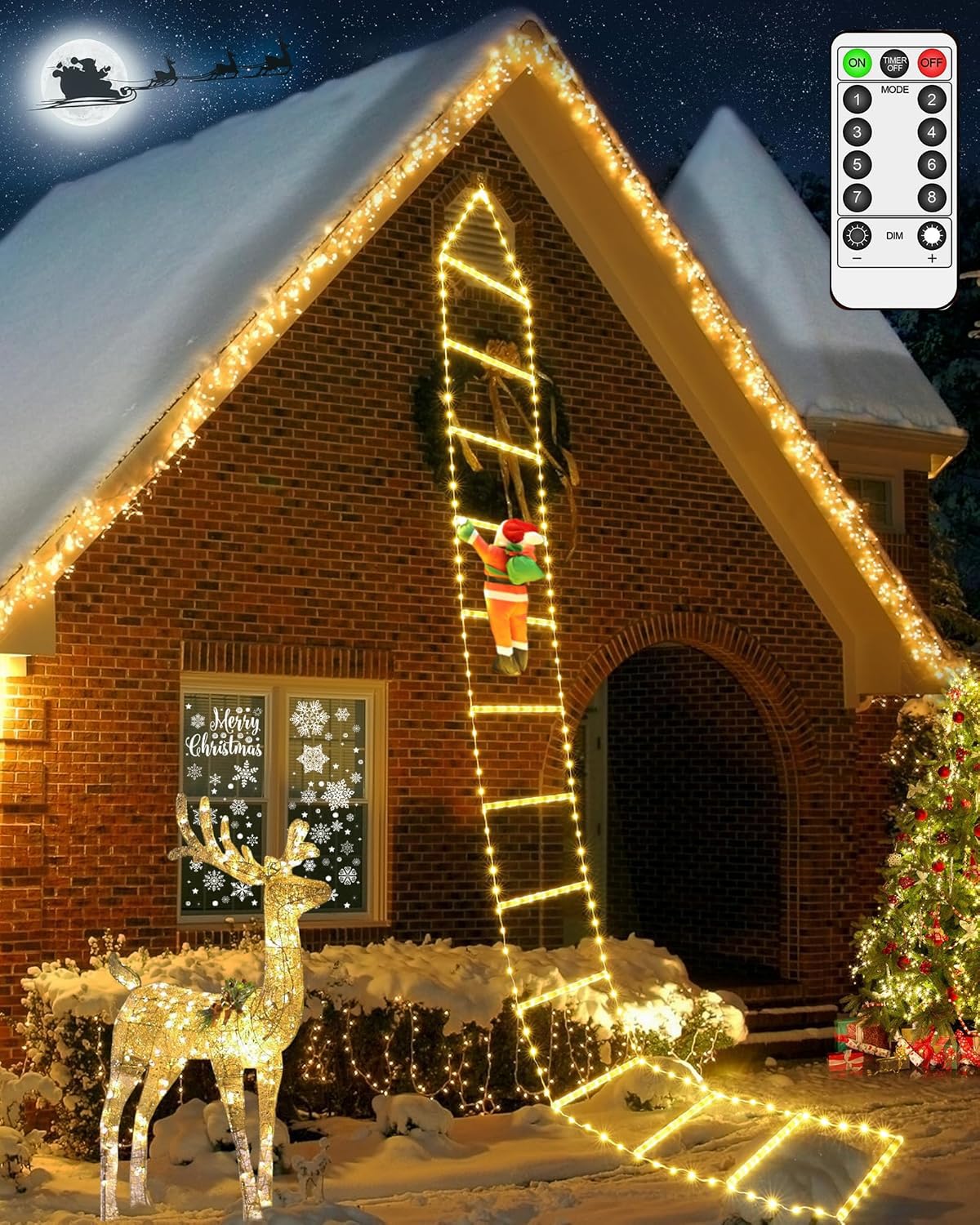 Auniq Luz de decoración navideña, 9.8FT Luces LED de Escalera Navideñas con mando a distancia, decoración del árbol de Navidad USB decoración de Papá Noel para interiores y exteriores hogar adorno