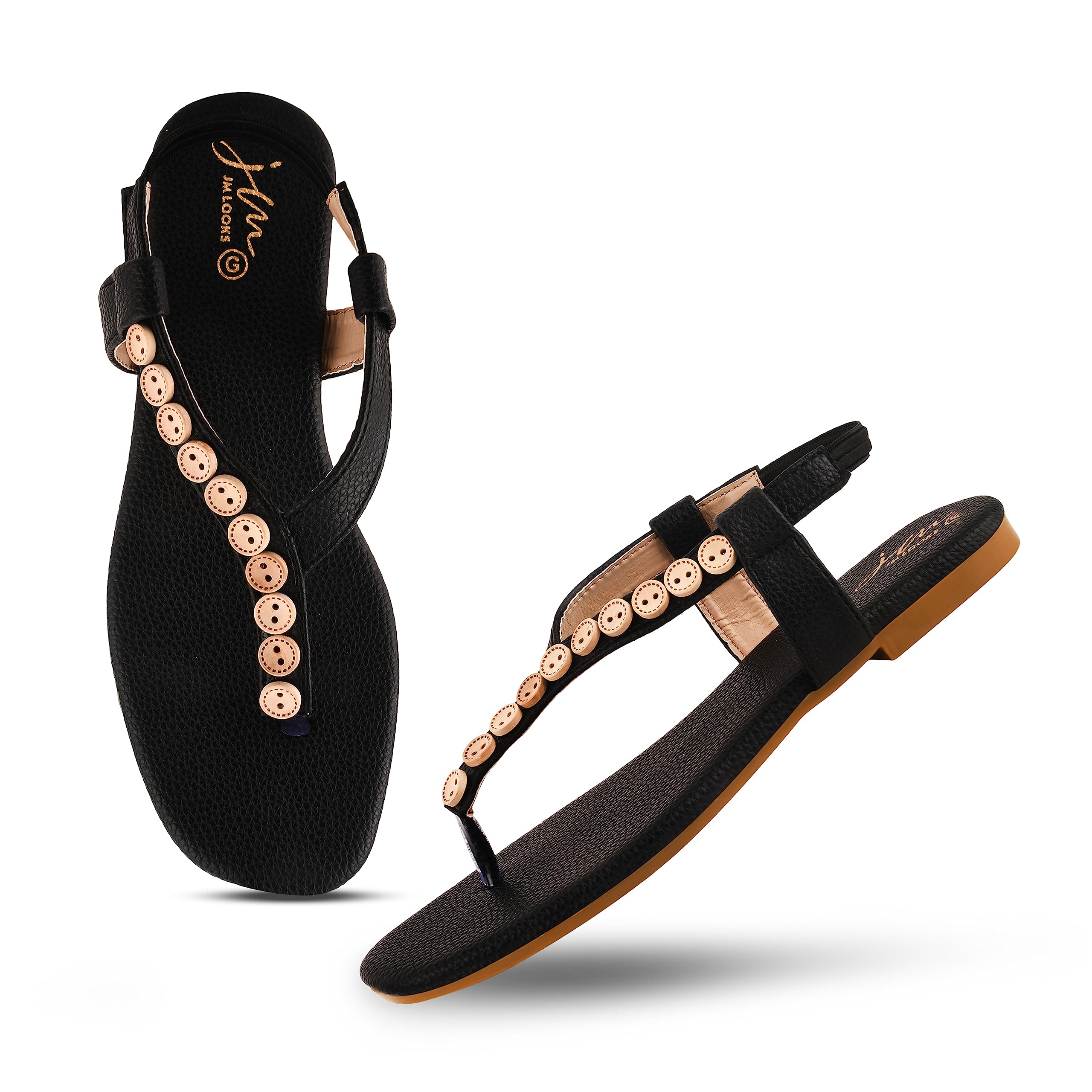 JM LOOKS Fashion Black Stylish Flat sandal Casual Flat Fancy Solid Comfortable Sole For Womens & Girls (B0CBM8WJC5) Amazon Price History, Amazon Price Tracker