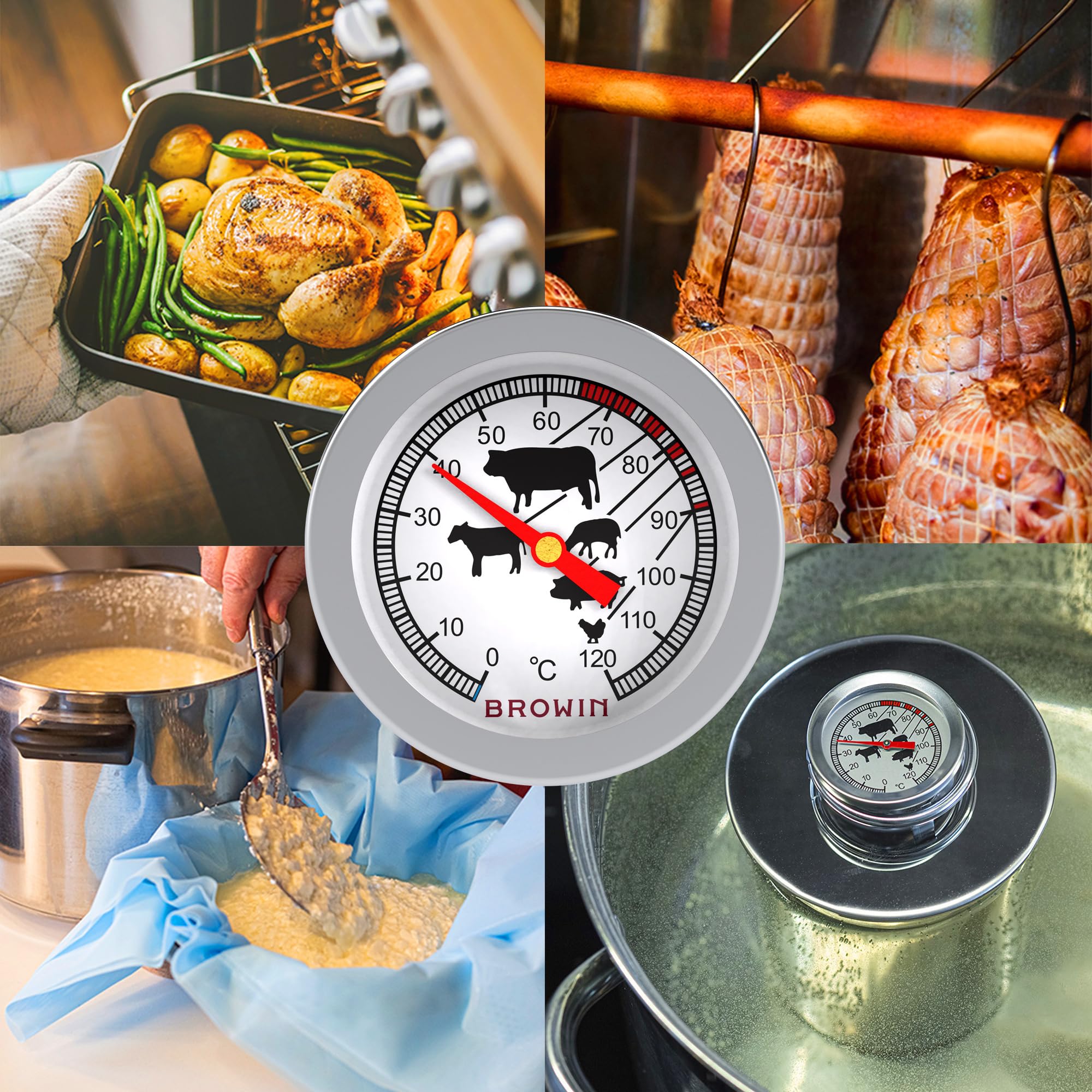 Browin Thermomètre de Cuisson en Acier Inoxydable 0-120°C