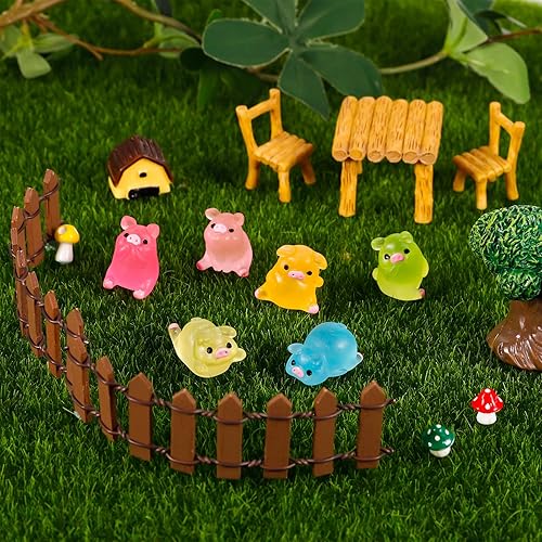 Miniatura 7 de Fuyamp 100 piezas de mini cerdo luminoso de resina en la oscuridad, mini retrato luminoso, mini retrato de jardín de hadas, bricolaje, Navidad,