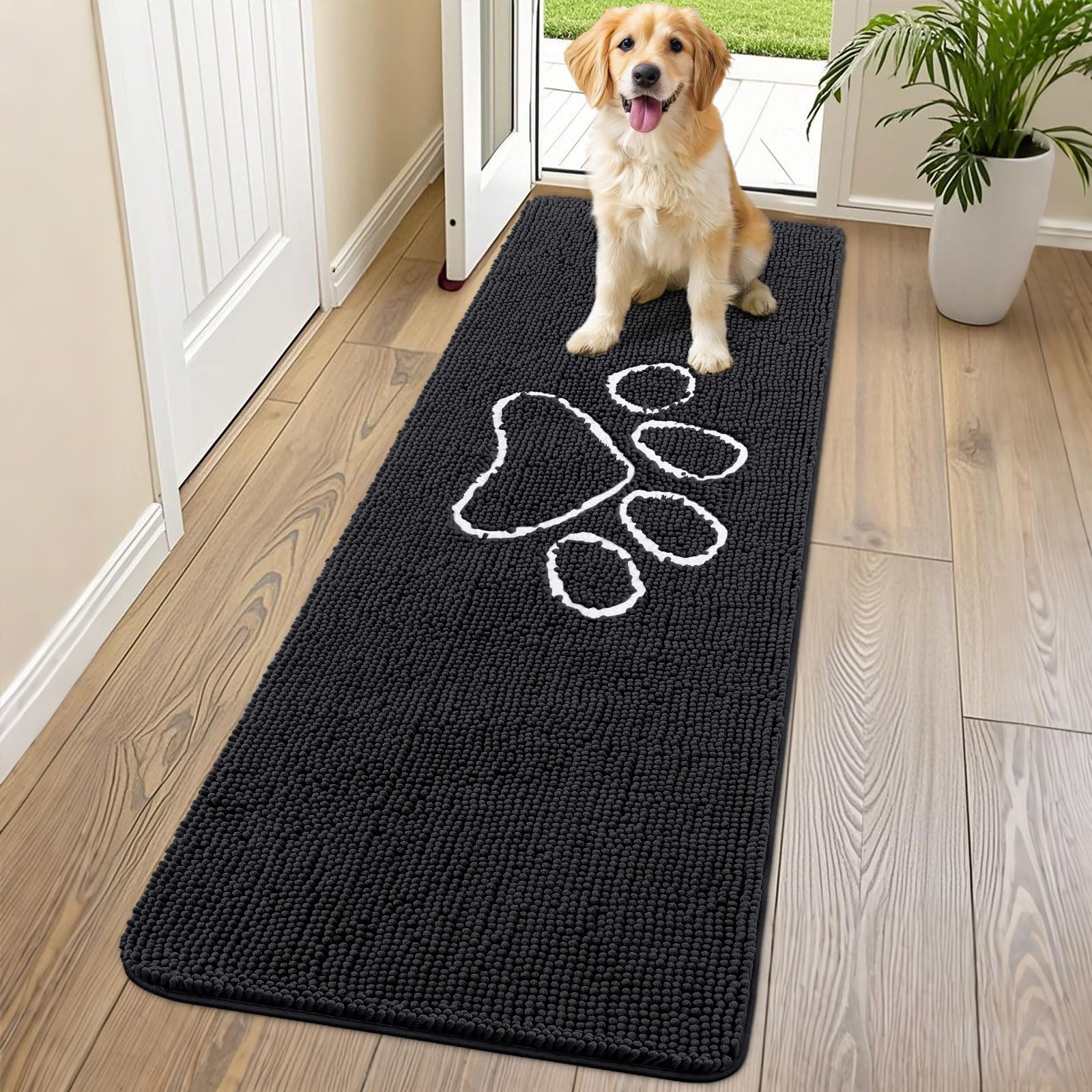 Smiry Dog Door Mat for Muddy Paws, Absorbent Dirt Trapper Non Slip Quick Dry Washable Chenille Mat for Mud Dogs, Entry Rug for Indoor and Outdoor (