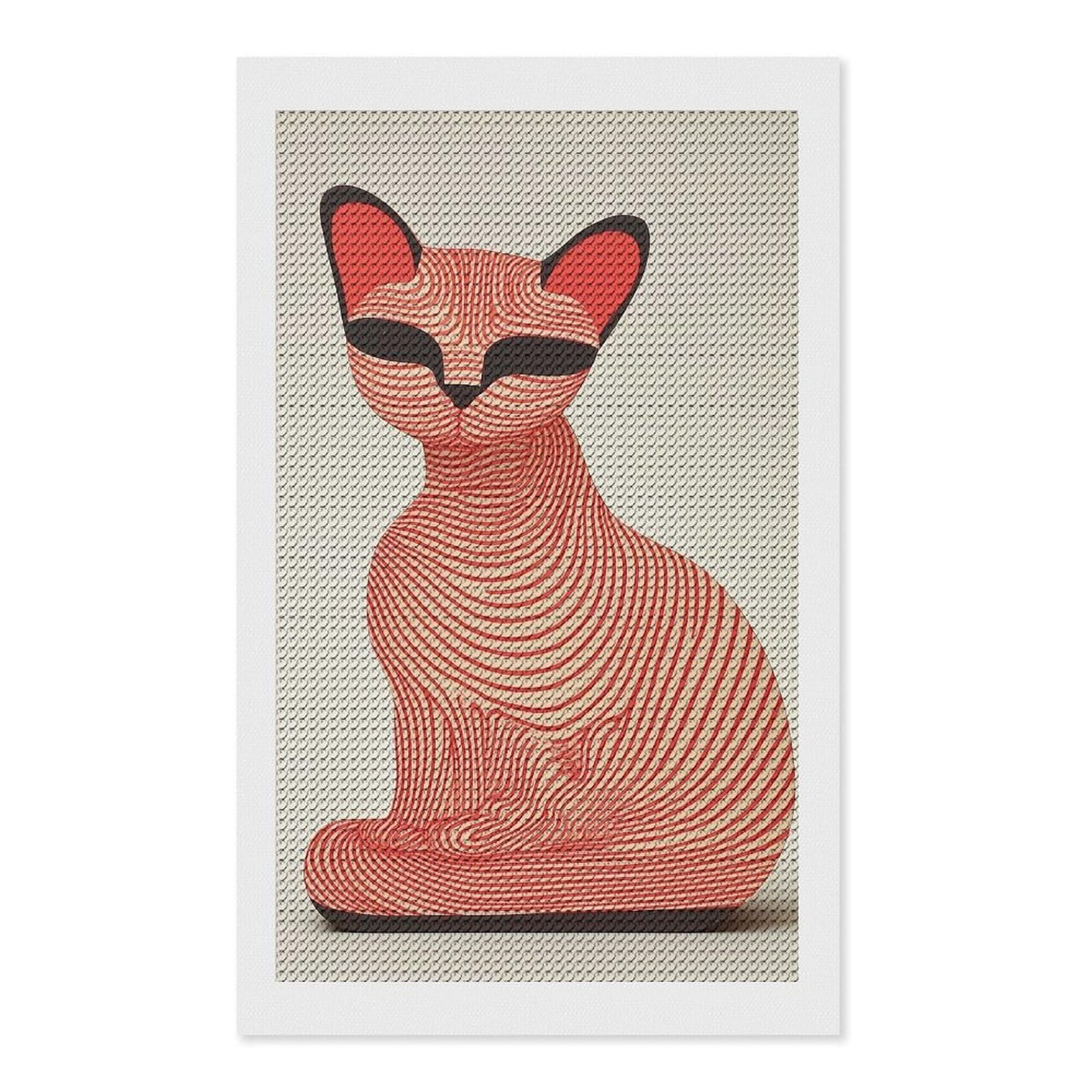 Junmoney Red Line Cat Sculpture Round Drill Diamond Painting 12"x20", Satisfying Creative Project, Complete Accessories, Printed Canvas