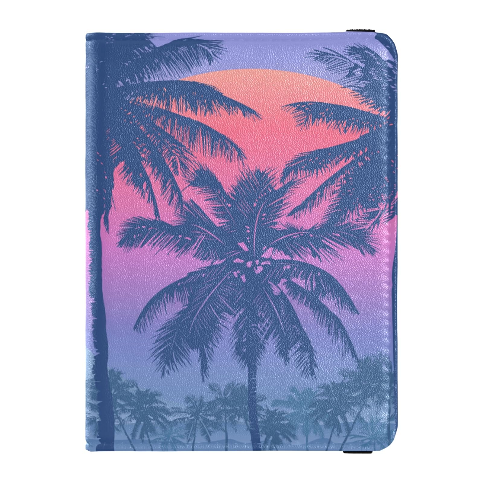 OTVEE Passport Holder, Tropical Sunrise Palm Trees PU Leather, RFID Blocking, 4 Compartments, Unisex Adults