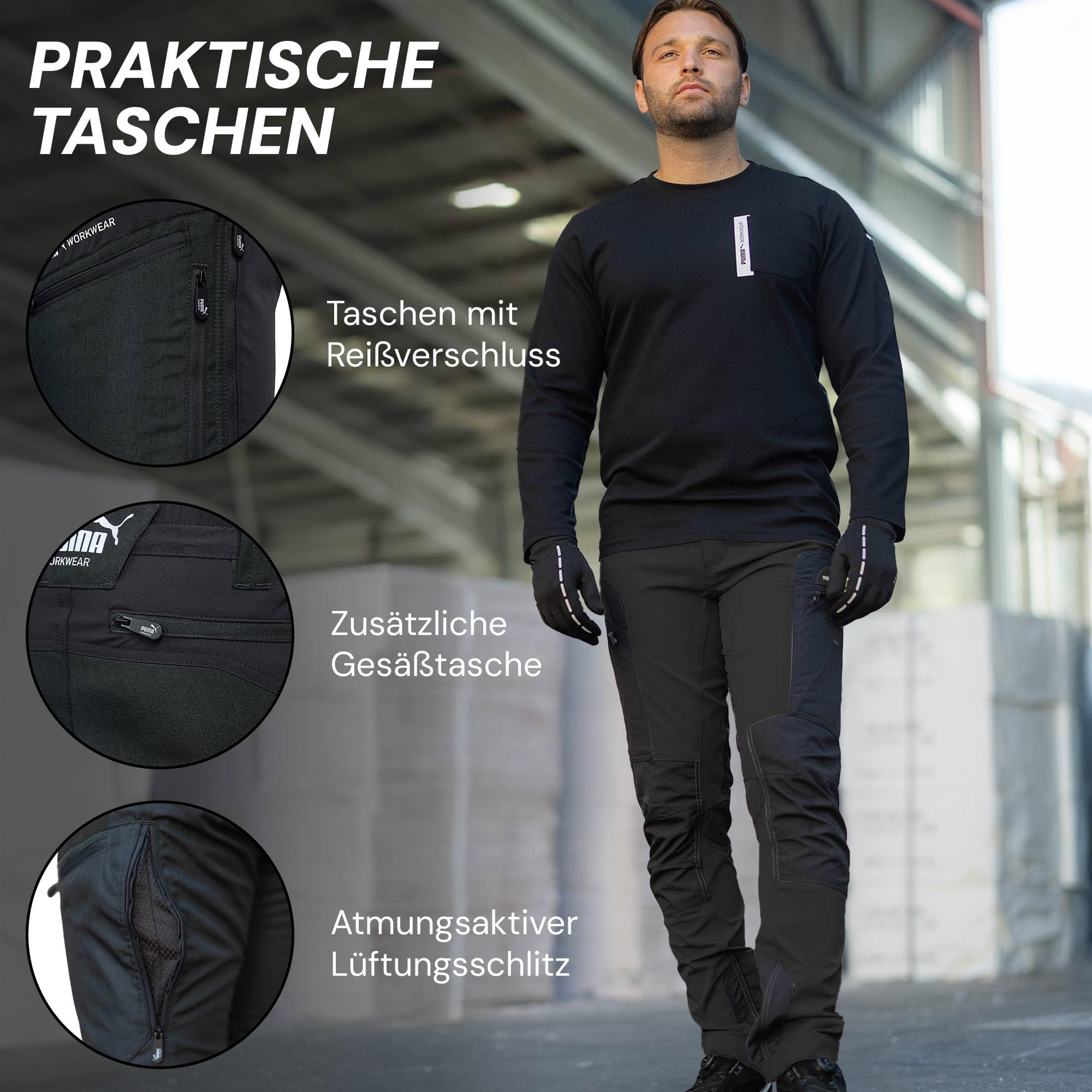 PUMA Workwear Pro-One Wanderhose Herren - Robuste Outdoor Hosen für Herren - Mit verstärktem Nylon für Langlebigkeit - Trekkinghose mit 4-Wege-Stretch - Verstellbarer Knopfleiste