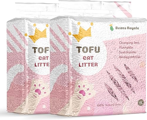 Beans Royale Paquete de 2 piezas (6 pulgadas de largo x 2) arena de tofu para gatos, arena aglomerada, desechable, fibra de guisante, sin polvo,