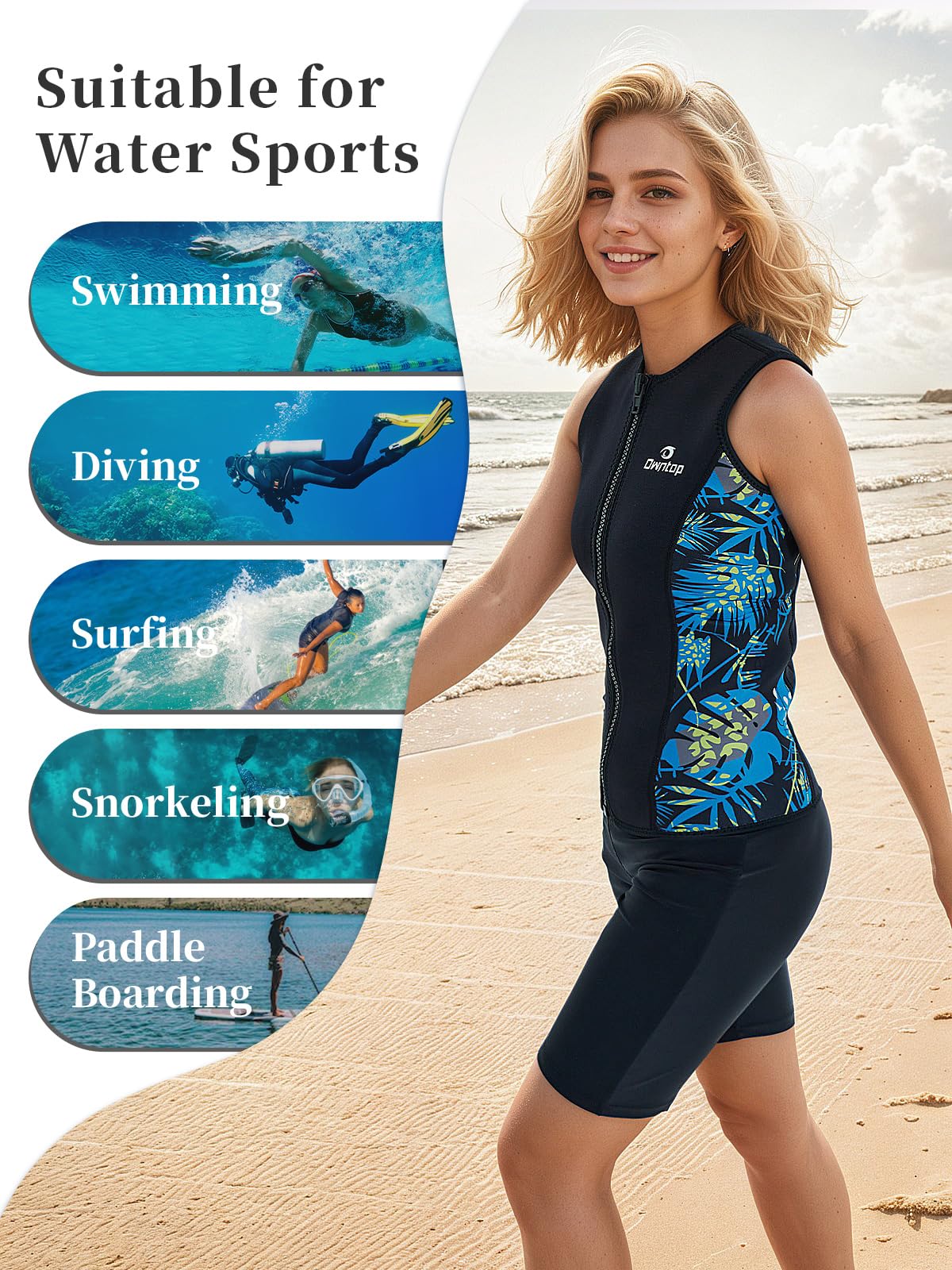 Owntop Ärmellose Neoprenanzug Oberteil Damen | 3mm Thermische Neoprenweste | Neoprenanzug Jacke | Warm Bequem | Surfen Schnorcheln Schwimmen Tauche