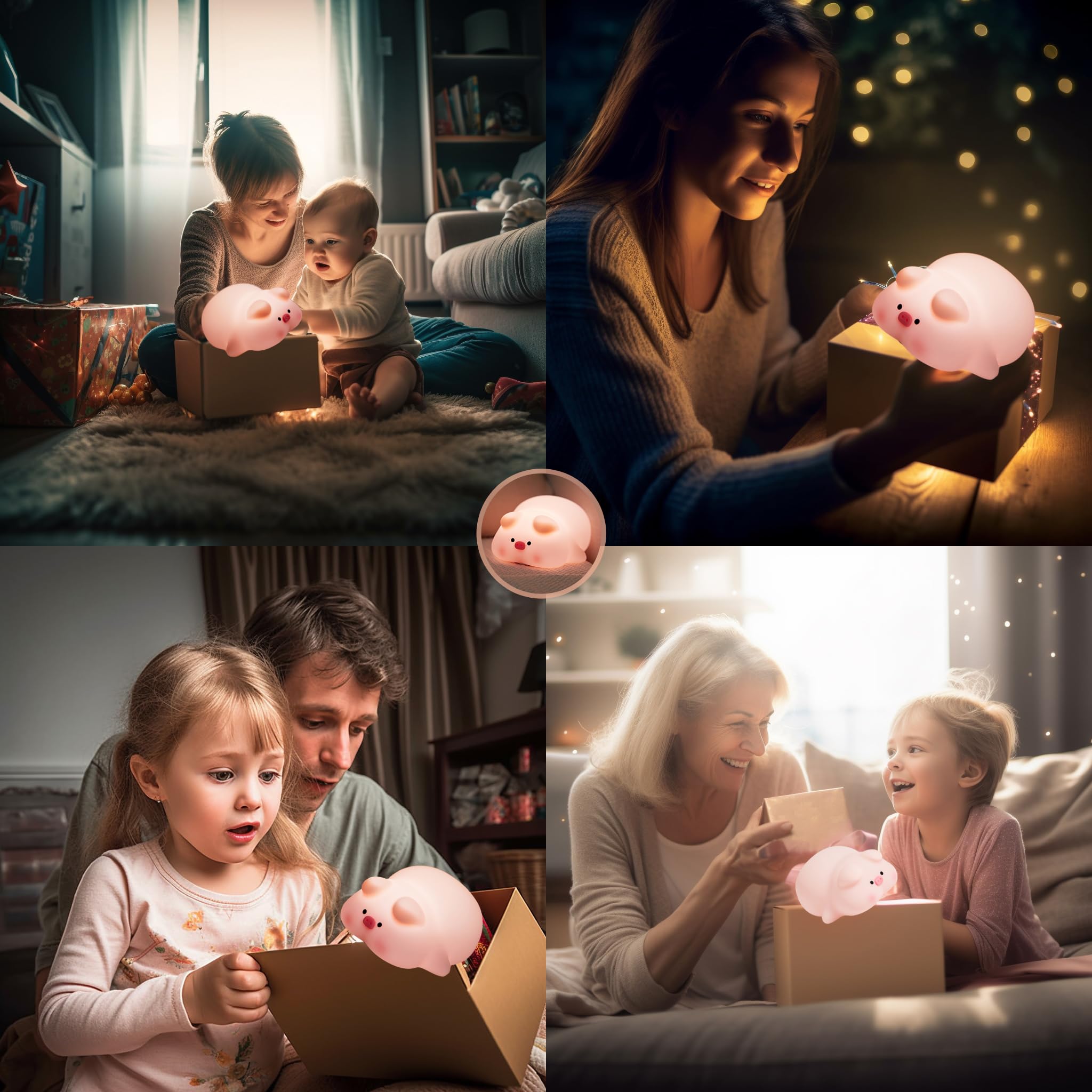 Molantaule Luce notturna a forma di maialino, in morbido silicone, dimmerabile, portatile, per camera da letto, regalo di compleanno, regalo di Natale per ragazzi e ragazze