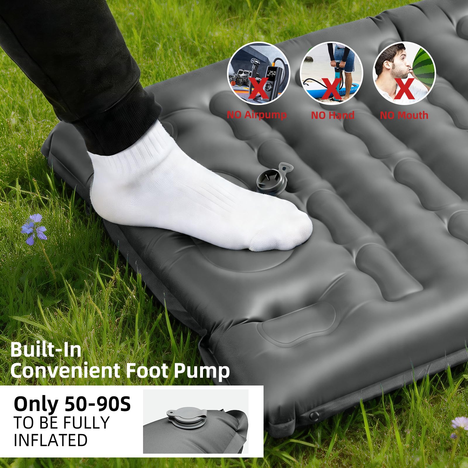 HiiPeak Almohadilla de dormir ultraligera para camping, 12 cm de grosor, con almohada y bomba de pie incorporada, esterilla de aire inflable para camping, mochileros, senderismo, viajes