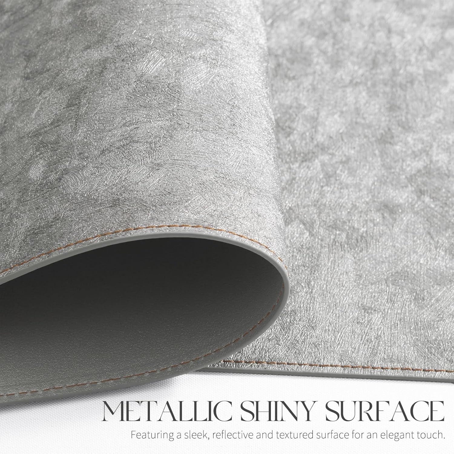 MOSAYT Vinyl Placemats Set of 8-12 X 17 Inch - Faux Leather 100% Waterproof Oil-Proof Wipe Clean Reversible Metallic Dining Table Place Mats, Suitable for Indoor & Outdoor Use, Silver - Light Grey