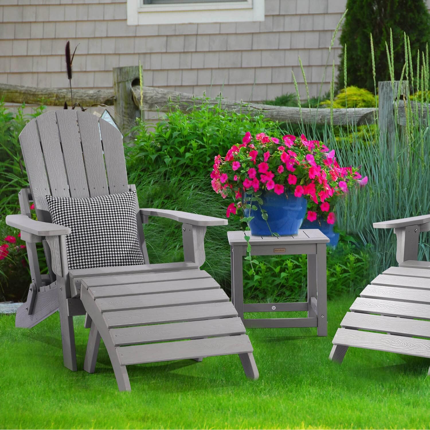 Adirondack Ottoman Set of 2, Plastic Folding Adirondack Footstool, All Weather Ottoman for Adirondack Chairs, Widely Used for Outdoor, Porch, Patio, Garden, Poolside, Fire Pits - Grey
