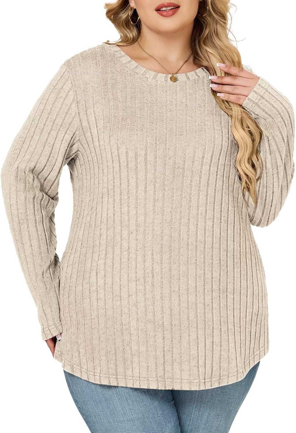 DOLNINE Women's- Plus- Size -Sweatshirts Long Sleeve Crew Neck Casual Fall Tops Lightweight Soft Loose Fit Pullover Shirts - Image 2