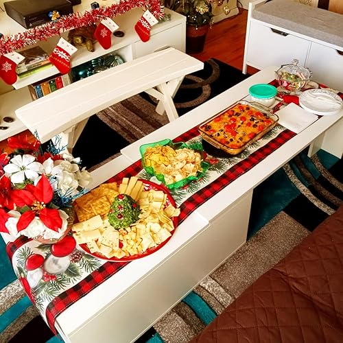 Miniatura 6 de Ajmyonsp Camino de mesa de Navidad de 72 pulgadas, lino blanco y negro, a cuadros, bola de Navidad, caminos de mesa de invierno, decoración de