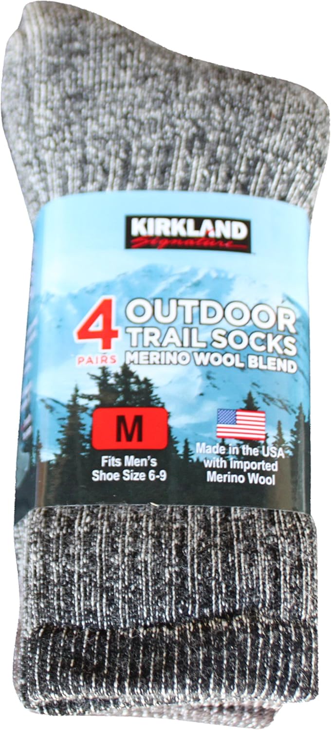 Kirkland Signature Outdoor Trail Sock Merino Wool Blend Medium, 4 Pairs