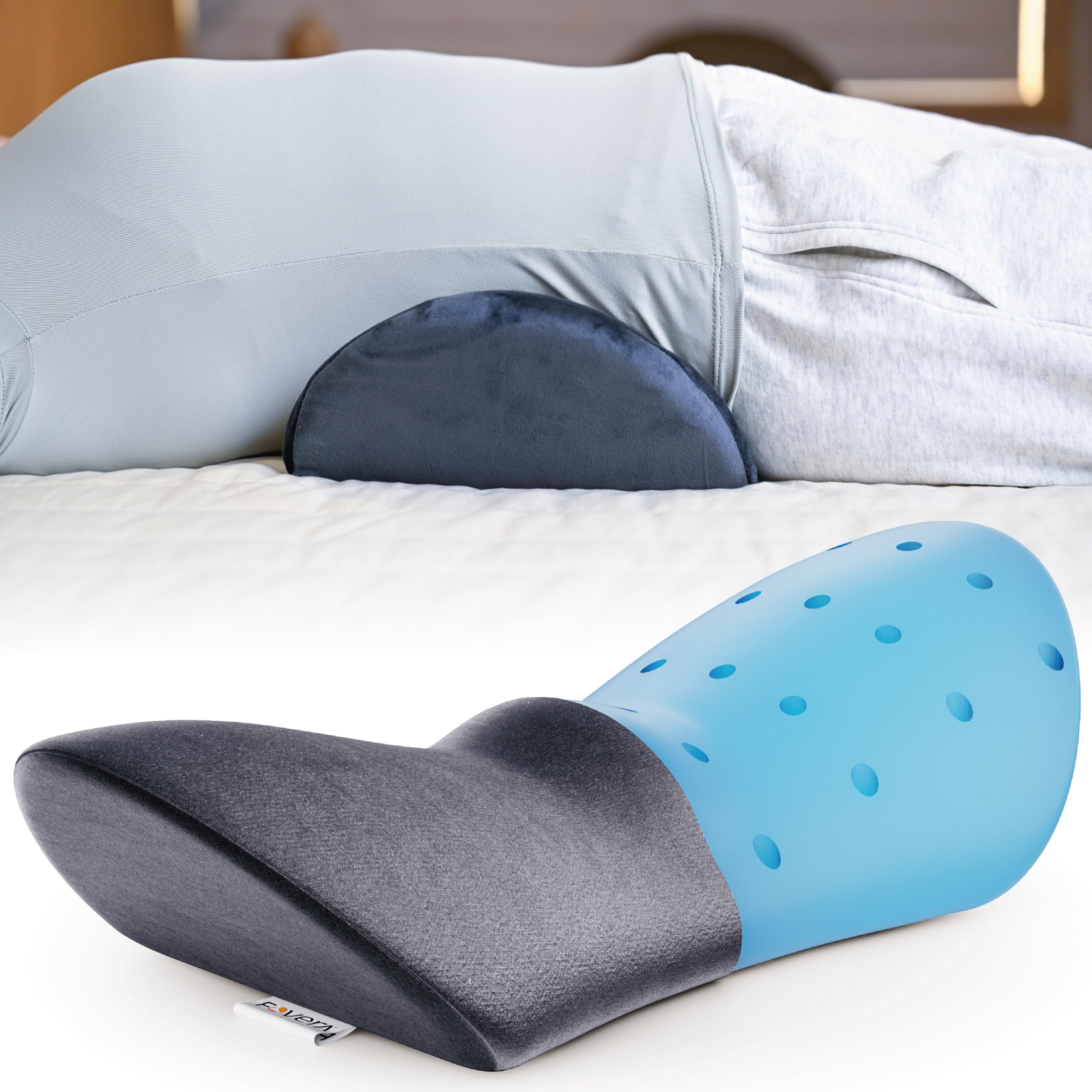 FOVERA Contoured Lumbar Pillow for Sleeping Back Pain, Nerve Pain, Pregnancy, and Hip Pain Relief - Orthopedic Memory Foam with Breathable and Washable Cover (Velvet Dark Grey)